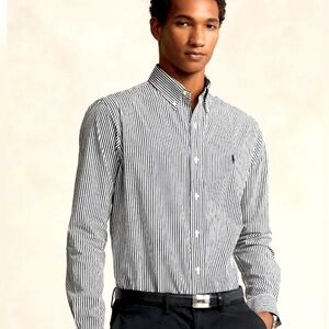 Ralph Lauren Men’s XXL White Black Stripes Button Down Shirt Long Sleeve Cotton